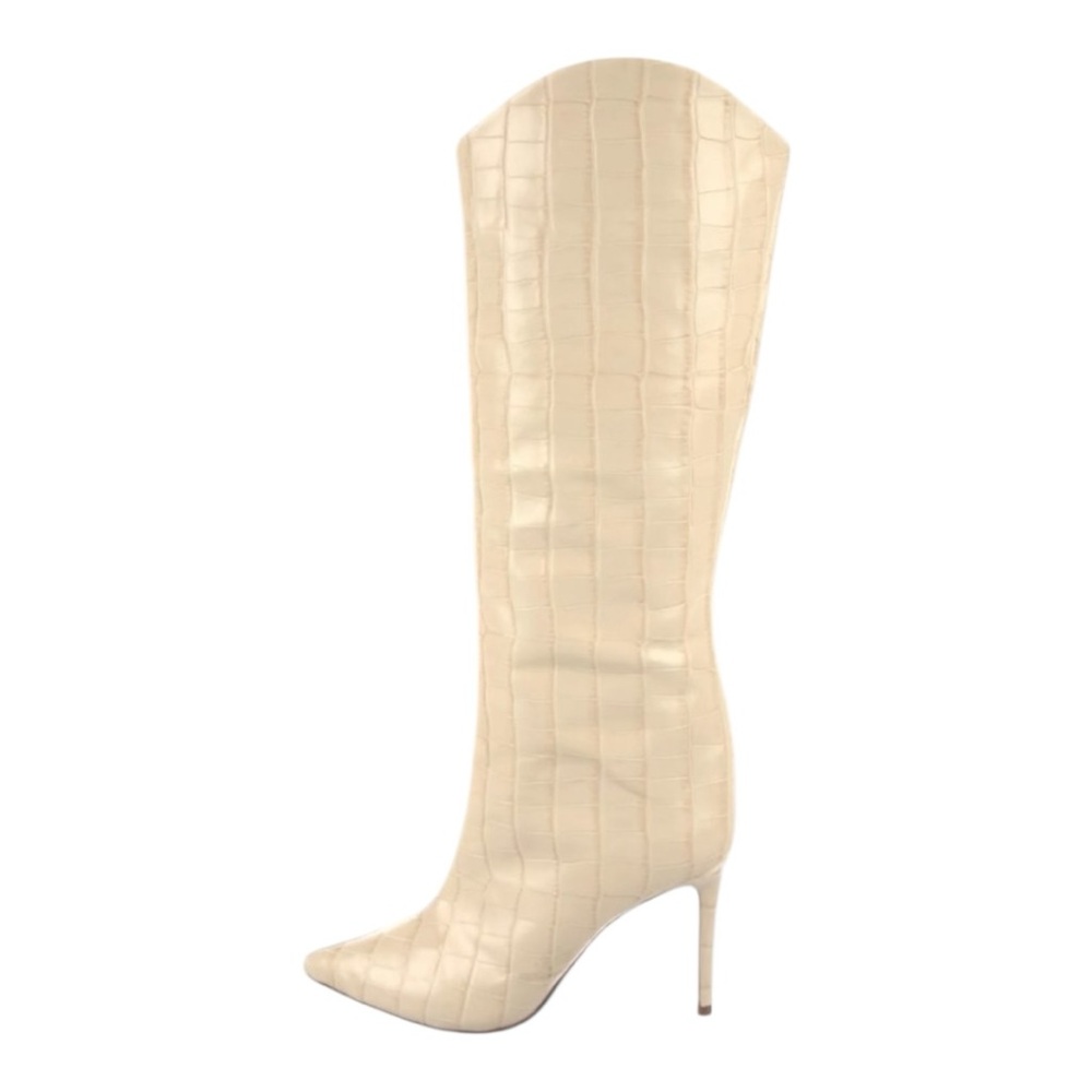 Schutz Maryana Crocodile-Embossed Women's Leather Ivory Boot Sz 6.5